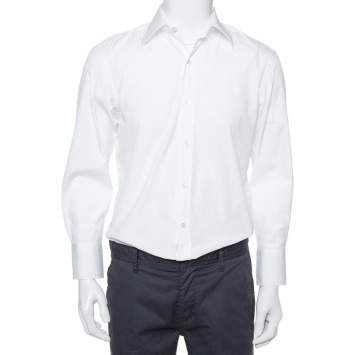 Pre Owned Tom Ford White Cotton Piquet Plastron Shirt L
