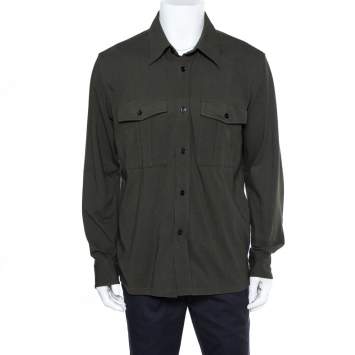 Pre Owned Tom Ford Dark Green Knit Button Front Shirt XL