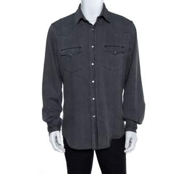 Pre Owned Tom Ford Grey Denim Button Front Long Sleeve Shirt XL