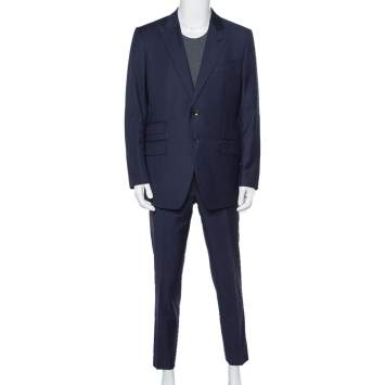 Pre Owned Tom Ford Navy Blue Wool Prince Of Wales O'Connor Suit XL