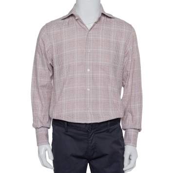 Pre Owned Tom Ford Beige Checkered Cotton Button Front Shirt M