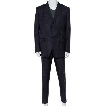 Pre Owned Tom Ford Navy Blue Checkered Wool & Silk Suit 3XL