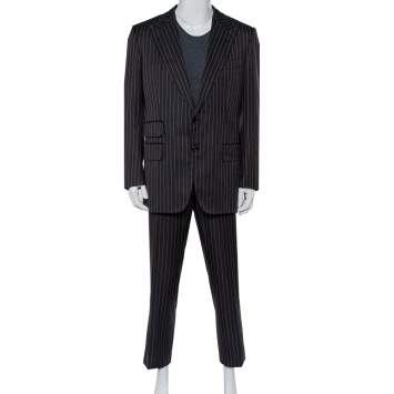 Pre Owned Tom Ford Black Striped Wool & Silk Suit XXL