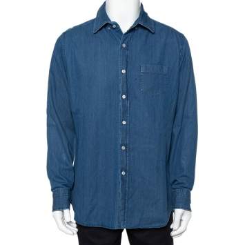 Pre Owned Tom Ford Blue Lightweight Denim Button Front Shirt XXL