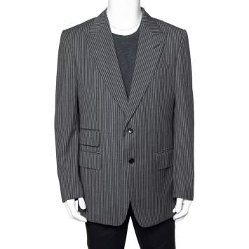 Pre Owned Tom Ford Grey Striped Wool Button Front Blazer XXL