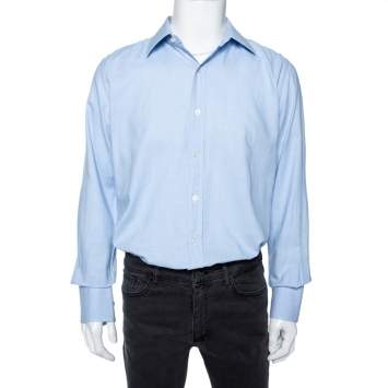 Pre Owned Tom Ford Sky Blue Cotton Patterned Shirt XL 