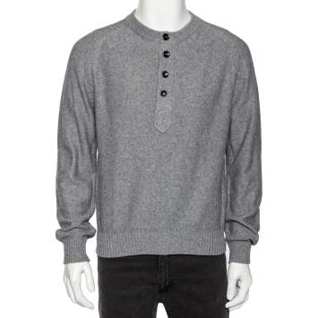 Pre Owned Tom Ford Grey Cotton Knit Henley Sweater XL 