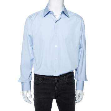 Pre Owned Tom Ford Light Blue Cotton Barrel Cuff Poplin Shirt XXL 