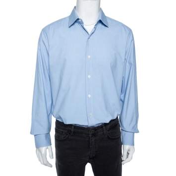 Pre Owned Tom Ford Sky Blue Cotton Patterned Shirt XXL 