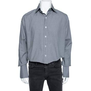 Pre Owned Tom Ford Black Micro Check Cotton Button Front Shirt XL 