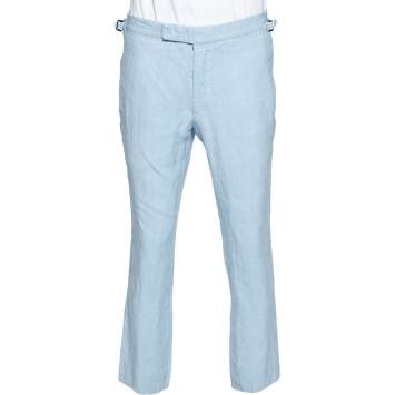 Pre Owned Tom Ford Light Blue Linen Buckle Detailed Pants XL