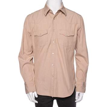 Pre Owned Tom Ford Beige Cotton Patch Pocket Detail Button Front Shirt XL