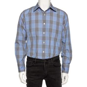 Pre Owned Tom Ford Blue Glen Checkered Cotton Button Front Shirt L
