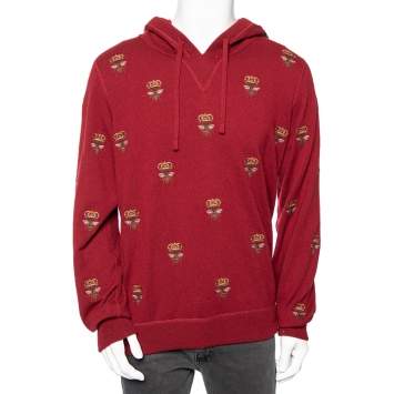 Pre Owned Dolce & Gabbana Maroon Cashmere Bee & Crown Embroidered Hoodie XL