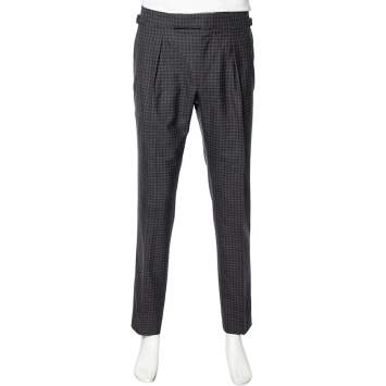 مملوكة مسبقًا Tom Ford Grey Checkered Wool Straight Leg Pants L