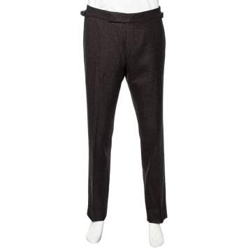 Pre Owned Tom Ford Black Patterned Cashmere & Wool Straight Leg Pants L