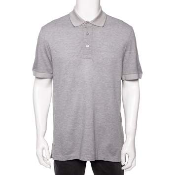 Pre Owned Tom Ford Light Grey Cotton Pique Tonal Polo T-Shirt 3XL