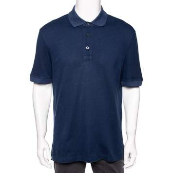 Pre Owned Tom Ford Navy Blue Cotton Pique Polo T-Shirt 3XL