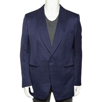 Pre Owned Tom Ford Blue Textured Shelton Cotton & Silk Single Breasted Blazer XXXL 