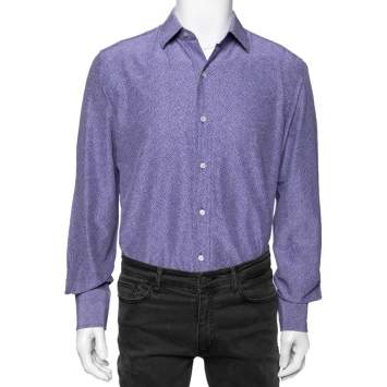 Pre Owned Tom Ford Blue Printed Cotton & Silk Button Front Shirt XL