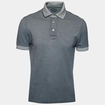 Pre Owned Tom Ford Navy Blue Textured Cotton Polo T-Shirt L