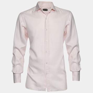 Pre Owned Tom Ford Pink Textured Cotton Long Sleeve Shirt M