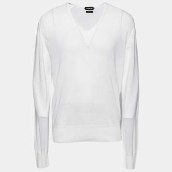 Pre Owned Tom Ford White Knit Long Sleeve T-Shirt XXL