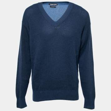 Pre Owned Tom Ford Navy Blue Cashmere Knit Sweater XXL