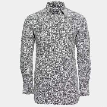 Pre Owned Tom Ford Black and White Printed Cotton Button Front Shirt M