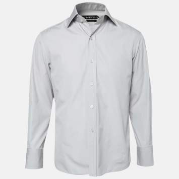Pre Owned Tom Ford Grey Cotton Long Sleeve Shirt M