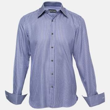 Pre Owned Tom Ford Blue Gingham Check Cotton Button Front  Long Sleeve Shirt M
