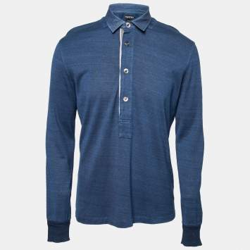 Pre Owned Tom Ford Vintage Ink Blue Stretch Cotton Polo Shirt M