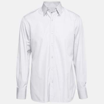 Pre Owned Tom Ford Grey Cotton Long Sleeve Button Front Shirt L