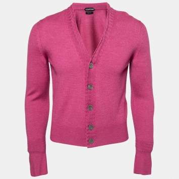 مملوكة مسبقًا Tom Ford Pink Wool Long Sleeve Button Front Cardigan S