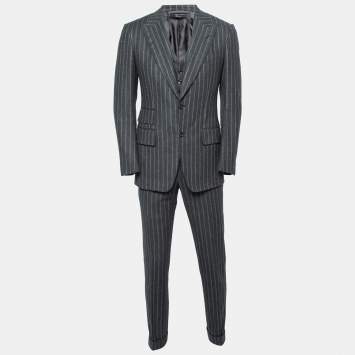 Pre Owned Tom Ford Charcoal Grey Striped Wool Single-Breasted Three-Piece Suit S