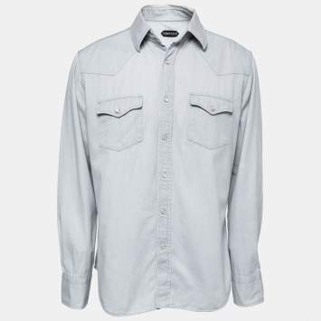 مملوكة مسبقًا Tom Ford Grey Cotton Long Sleeve Shirt L   