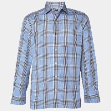 Pre Owned Tom Ford  Blue Plaid Cotton Shirt XXL