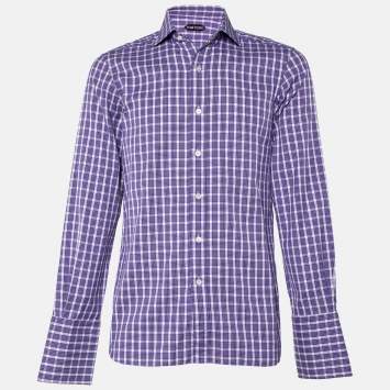 مملوكة مسبقًا Tom Ford Purple Checked Cotton Shirt M
