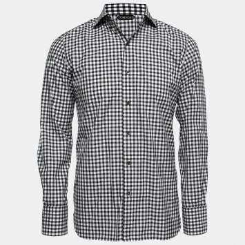 Pre Owned Tom Ford Monochrome Gingham Check Cotton Shirt M