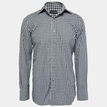 Pre Owned Tom Ford Black Gingham Printed Cotton Button Front Shirt M