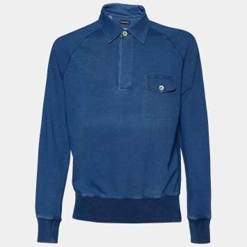 Pre Owned Tom Ford Blue Denim Long Sleeve Polo T-Shirt XXL