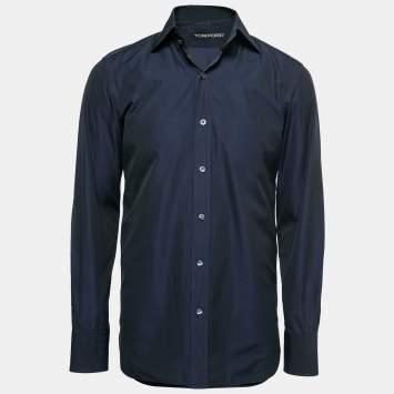 Pre Owned Tom Ford Dark Blue Cotton Button Front Shirt M