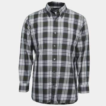 Pre Owned Tom Ford Grey Plaid Cotton Button Front Shirt XL