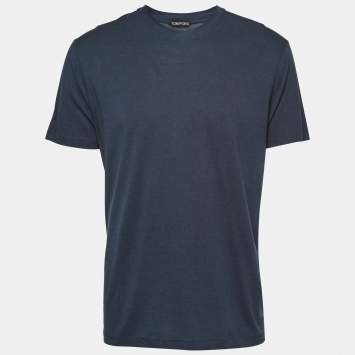 Pre Owned Tom Ford Navy Blue Cotton-Blend Crewneck Polo T-Shirt XL