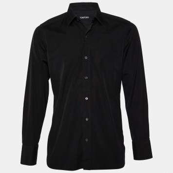 Pre Owned Tom Ford Black Cotton Button Front Shirt L
