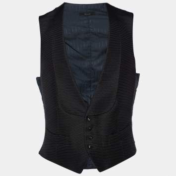 Pre Owned Tom Ford Black Textured Cotton & Silk Gilet S