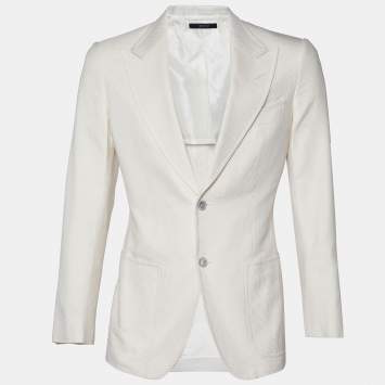 Pre Owned Tom Ford Cream Textured Cotton Blazer S