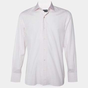 Pre Owned Tom Ford Pink & White Checkered Cotton Button Front Shrt L