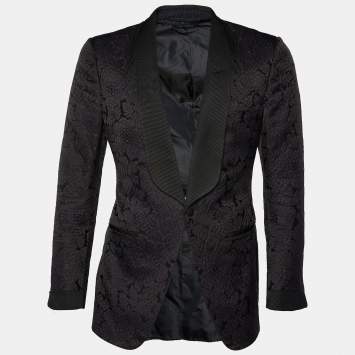Pre Owned Tom Ford Black Floral Jacquard Button Front Blazer S