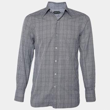 مملوكة مسبقًا Tom Ford Black Checkered Cotton Button Front Shirt S